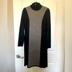 Ralph Lauren long sleeved, mock turtleneck, black/cream marino wool dress.